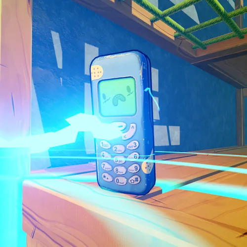 Beamer, a phone frozen mid Help Beam, its beam glowing across the playground