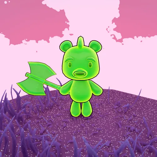 Glob, a green gummy bear on the Candyland shore
