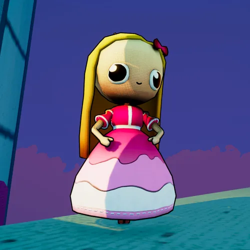 Princess, a blonde plush doll in a pink dress in her fort
