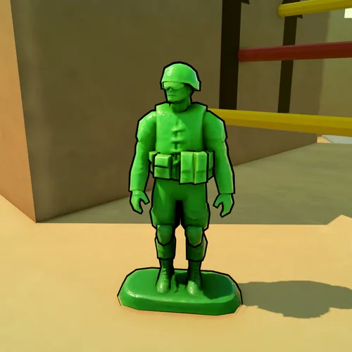 Toy Soldier, a green plastic army man in the Cardboard Fort