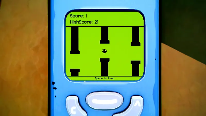 A retro flying-bird mini-game on Flippy's phone screen