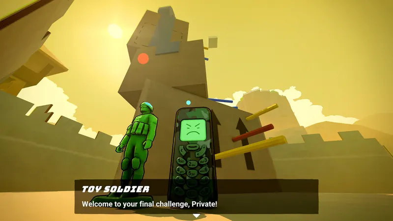 The Toy Soldier NPC greeting Flippy in Cardboard Fort